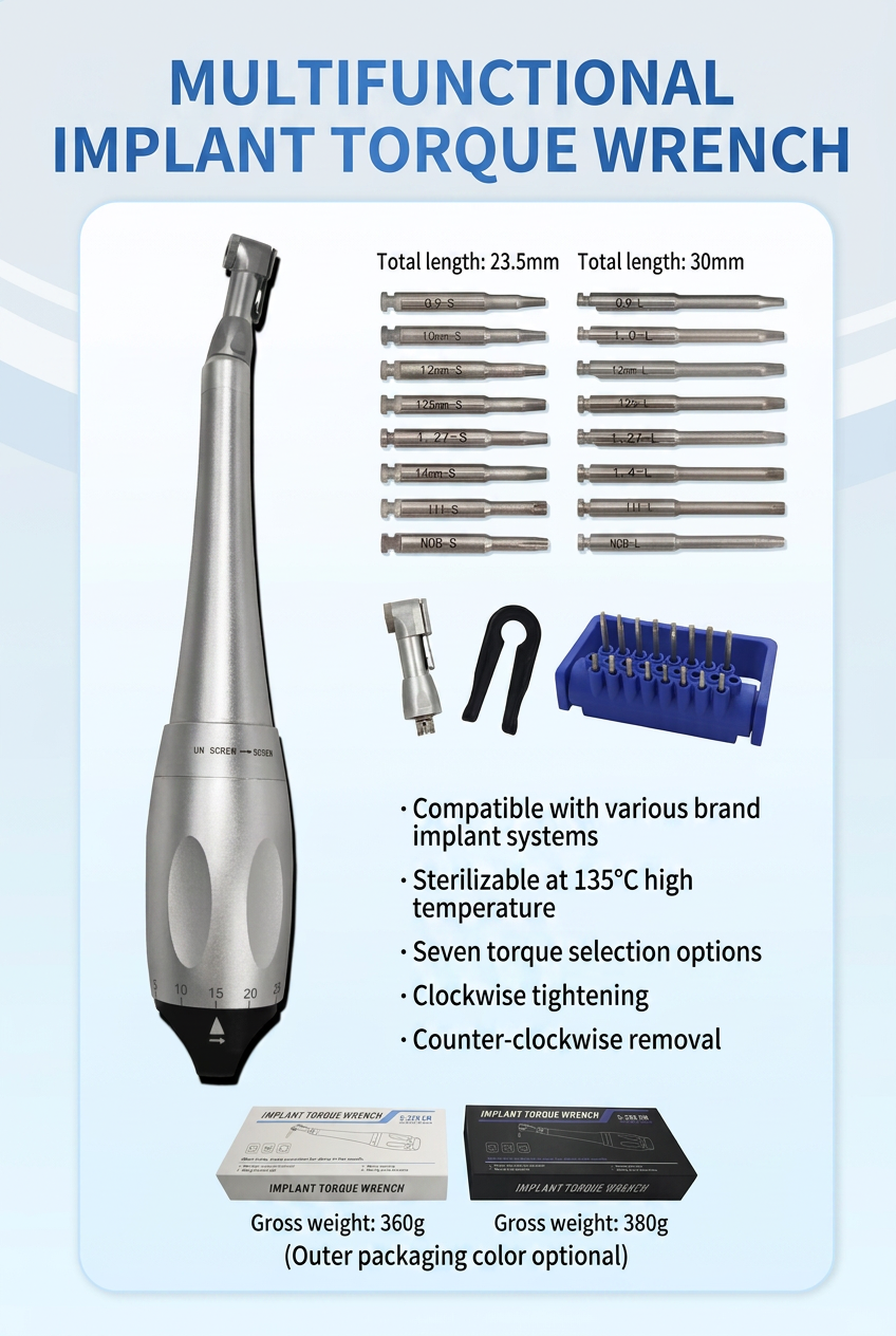Multi-Functional Dental Implant Torque Wrench Adjustable Torque Surgical Instrument for Oral Surgery Implantology